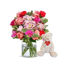 Beautiful pink flowers with teddybear (Small)