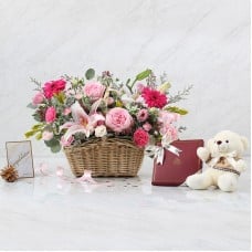 Combo Set (Flower Basket , Chocolate andTeddy Bear)