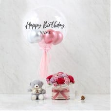Combo Set(Flower Box, Teddy Bear And Balloon)