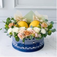Golden Melon & Flowers Basket