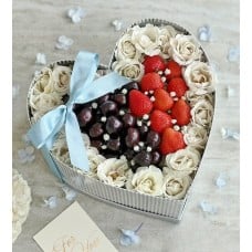 Flowers & Mix Friut Heart Gifts Box