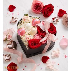 Chocolate Covered Strawberry And Red Rose Box