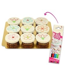 9 cupcakes with food sticks