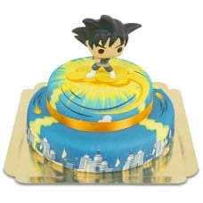 Goku Black on 2 Tier Nimbus Over Town Cake