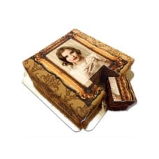 Photo cake deluxe with gold frame on chocolate fudge cake