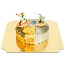 Obi-Wan Kenobi & Master Yoda fighting on Clone Wars cake (Small (6 Servings))