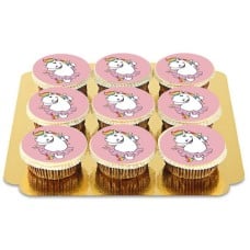 9 pink chubby unicorn cupcakes