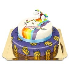 Chubby unicorn on a two-tier biscuit cake