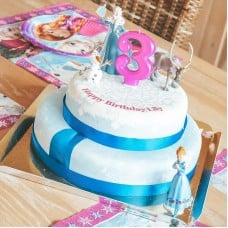 Frozen Elsa, sister Anna & Olaf on a 2-tier ice cream cake