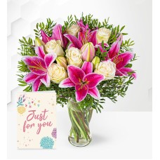 Pink Lilies & Roses with Card (Standard)