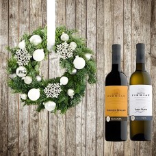 White Door wreath from Nobilus greens and deco + 2 Bottles Italian wine