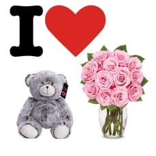 Bouquet Hugs & Kisses "Pink roses" â™¥ (12 roses + Greens.)