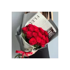 15 Red Roses in Newspaper