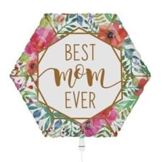 Balloon Hexagon Best Mom Ever Flowers Multi