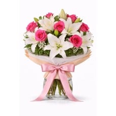 Roses and Lilies in a Vase