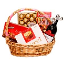 Red Wine & Mixed chocolate in basket.