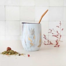 Calabash and bombilla for mate - Stainless steel and isothermal - Marble & gold