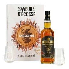 Box of Knockando 18 years Slow Matured Whiskey and 2 glasses