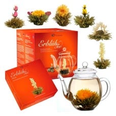 Teapot and 6 Abloom tea flowers gift set