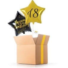 18 - Happy Birthday! - Black and Gold Helium Balloon Set