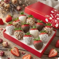 Strawberries in White and Dark Chocolate with Coconut and Nut Sprinkles