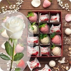 Strawberries in Chocolate with Raffaello and White Rose