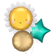 Smiley Face Daisy Supershape Balloon (3 Balloons Gift Boxed)