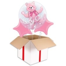 Baby Girl Teddy Bubbles Balloon (3 Balloons Gift Boxed)