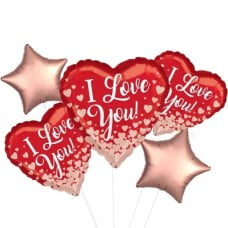 Rose Gold Hearts Love You Balloon (3 Balloons Gift Boxed)