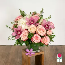 Beretania's Olivia Bouquet (Pink Rose & Pink Cymbidium) [Hue Varies]