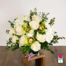 Beretania's Olivia Bouquet (White Rose & Green Cymbidium) [Hue Varies]