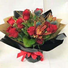 12 Romantic Red Roses with Other Foliage