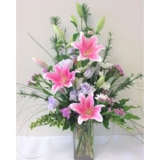 Glass Vase with Lilly Arrangement (Small)