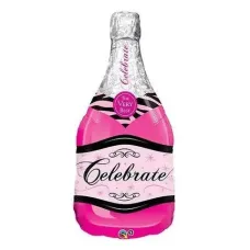 Pink Celebrate Champagne Bottle Shape Foil Balloon — pink champagne