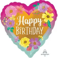 Happy Birthday Painted Flowers Foil Balloon