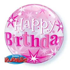 Birthday Pink Sparkle Starburst Bubble Balloon