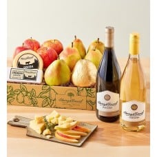 Pears, Apples, and Cheese Gift with Wine - 2 Bottles