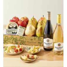 Deluxe Pears, Apples, and Cheese Gift with Wine - 2 Bottles