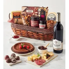 Gourmet Specialty Snacks Basket with Wine