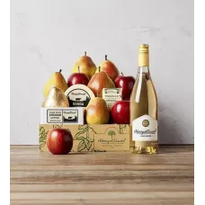 Deluxe Pears, Apples, and Cheese Gift with Wine