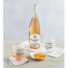 "Stop and Smell the Rose" Wine Glasses with Rose Wine