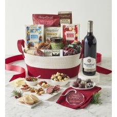 Season's Best Snack Gift Basket with Personalized Ornament and Wine
