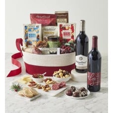 Season's Best Snack Gift Basket with Wine - 2 Bottles