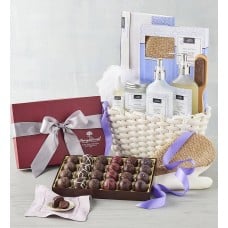Dark Chocolate-Covered Luxury Collection with Lavender Spa Gift Basket