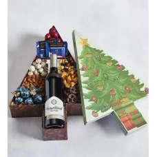 Christmas Tree Gift Box with Wine and Snacks