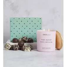 Pink Sugar Candle and Signature Chocolate Truffles