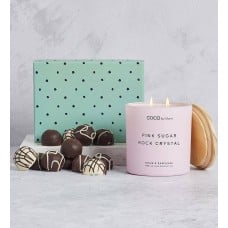 Pink Sugar Candle and Signature Chocolate Truffles
