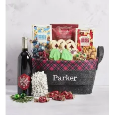 Personalized Christmas Gift Basket with Wine