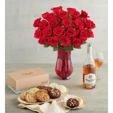 Two Dozen Red Roses, a Dozen Cheryl's® Cookies, and Wine