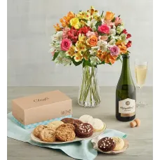Assorted Roses & Peruvian Lilies, Cheryl's® Cookies, and Wine